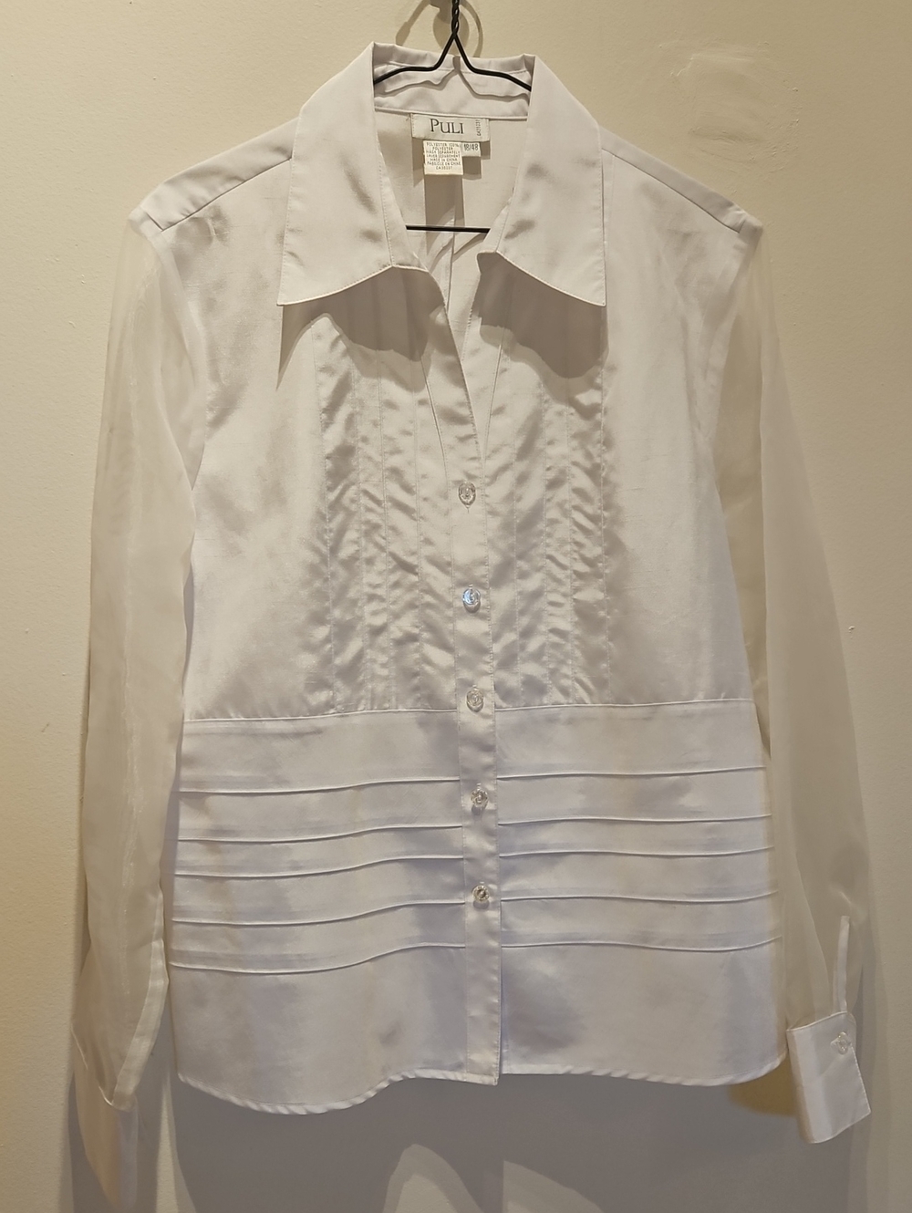 Puli White Pleated Panel Button-Down Blouse